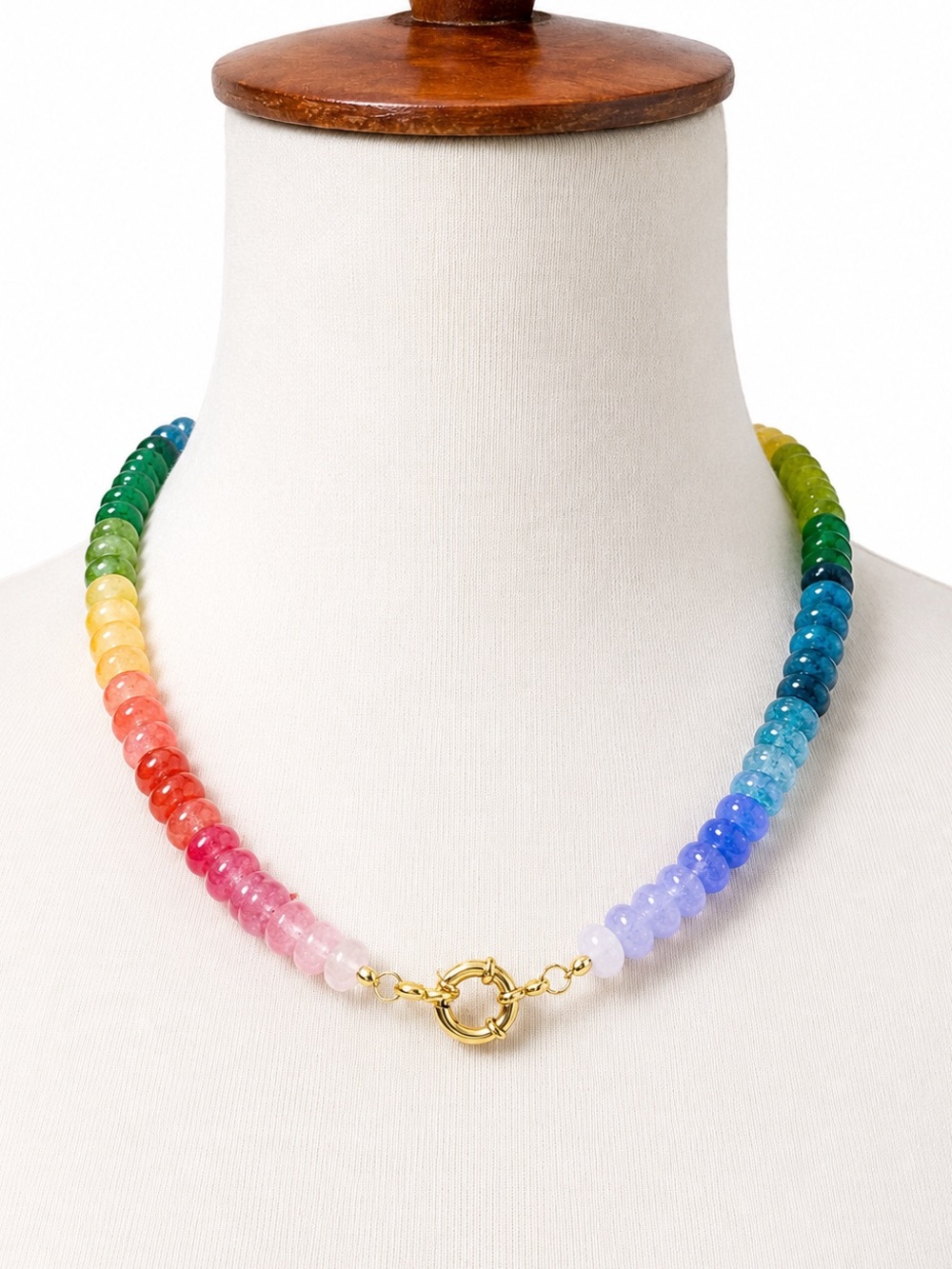 Gold Clasp Rainbow Stone Glass Beaded Necklace - Multicolor Handcrafted